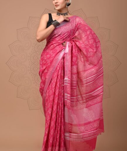 Linen cotton saree with running blouse
